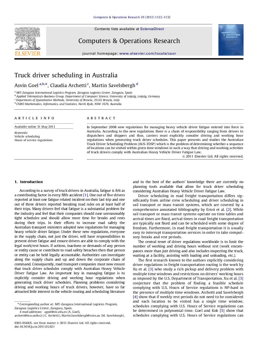 Truck driver scheduling in Australia