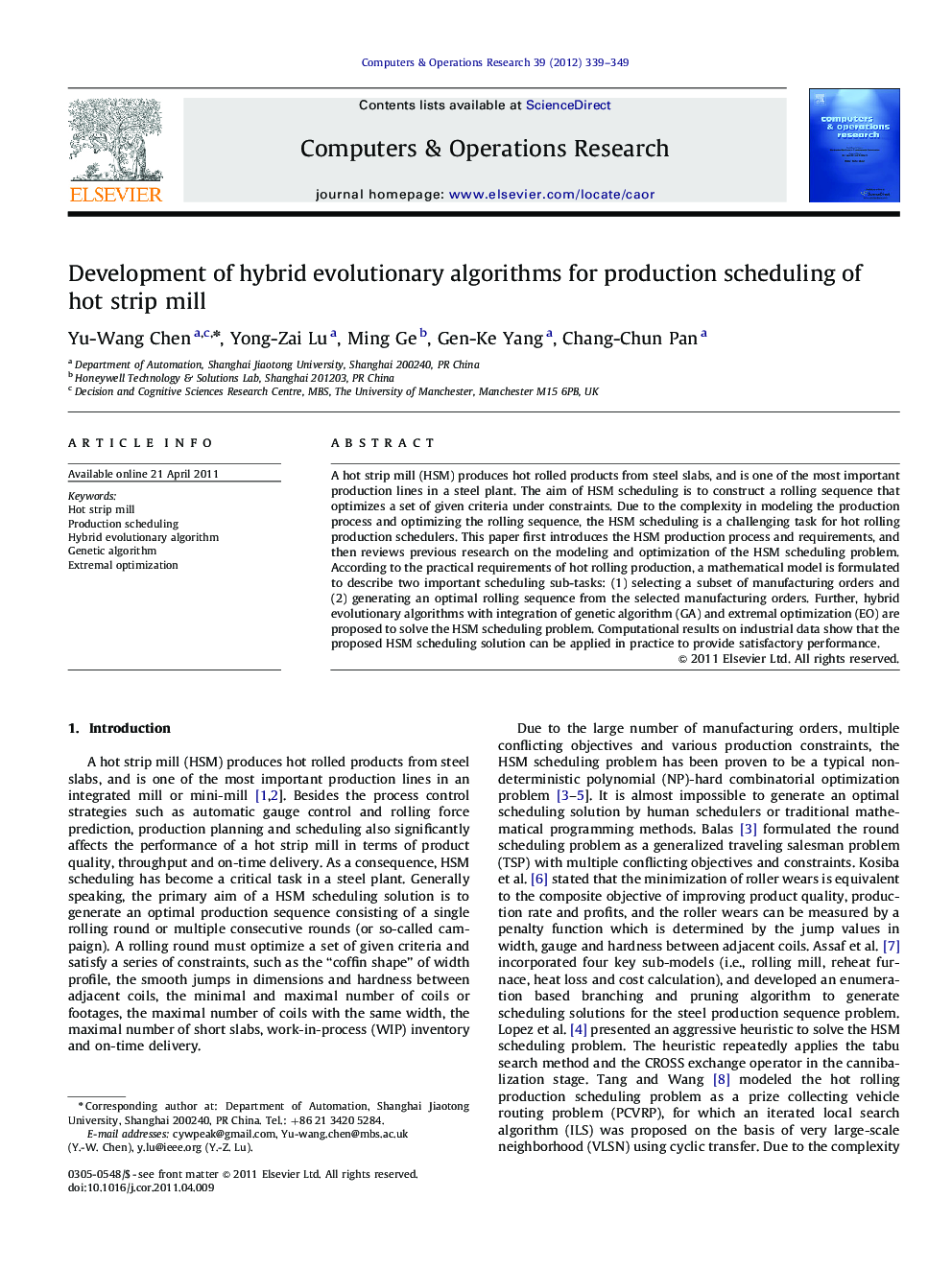 Development of hybrid evolutionary algorithms for production scheduling of hot strip mill