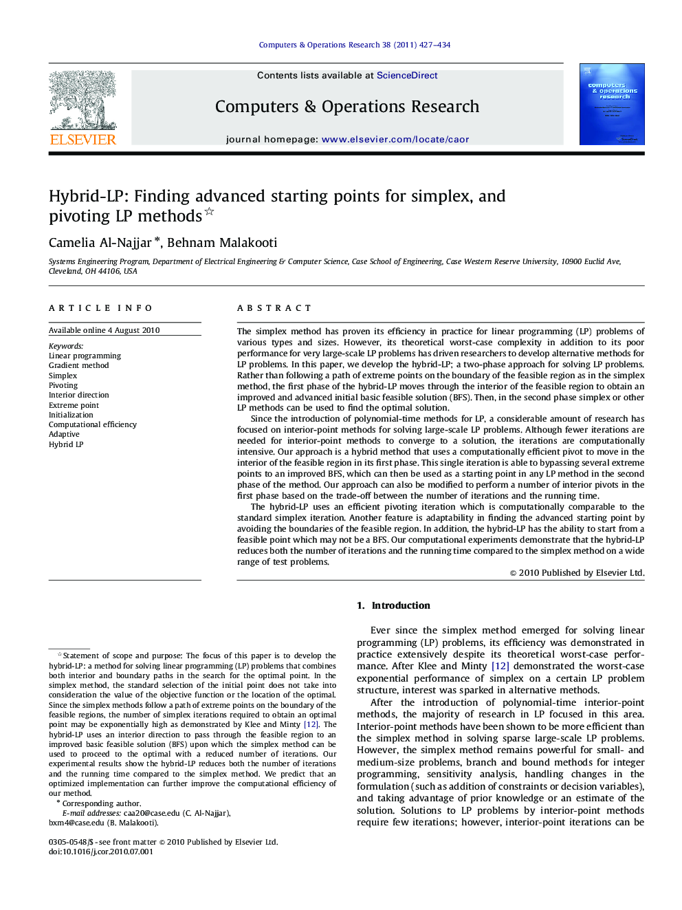 Hybrid-LP: Finding advanced starting points for simplex, and pivoting LP methods