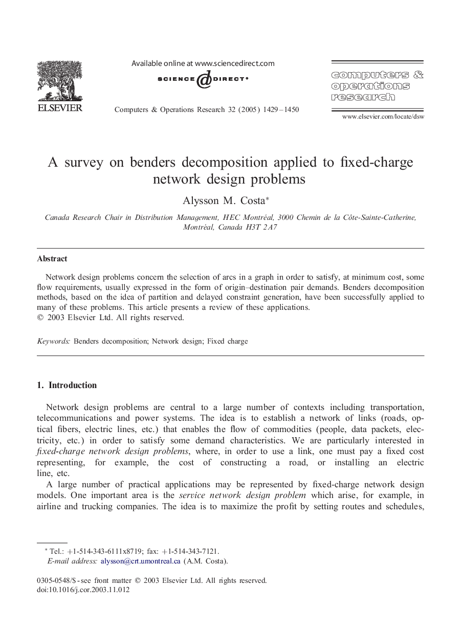 A survey on benders decomposition applied to fixed-charge network design problems