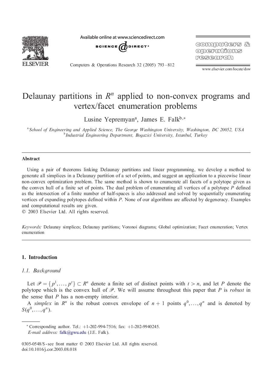 Delaunay partitions in Rn applied to non-convex programs and vertex/facet enumeration problems