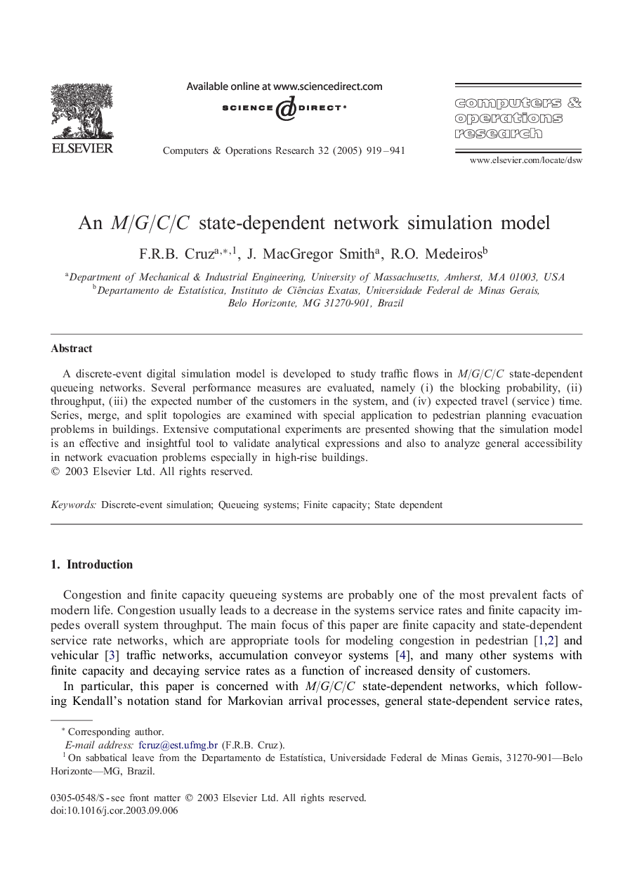 An M/G/C/C state-dependent network simulation model