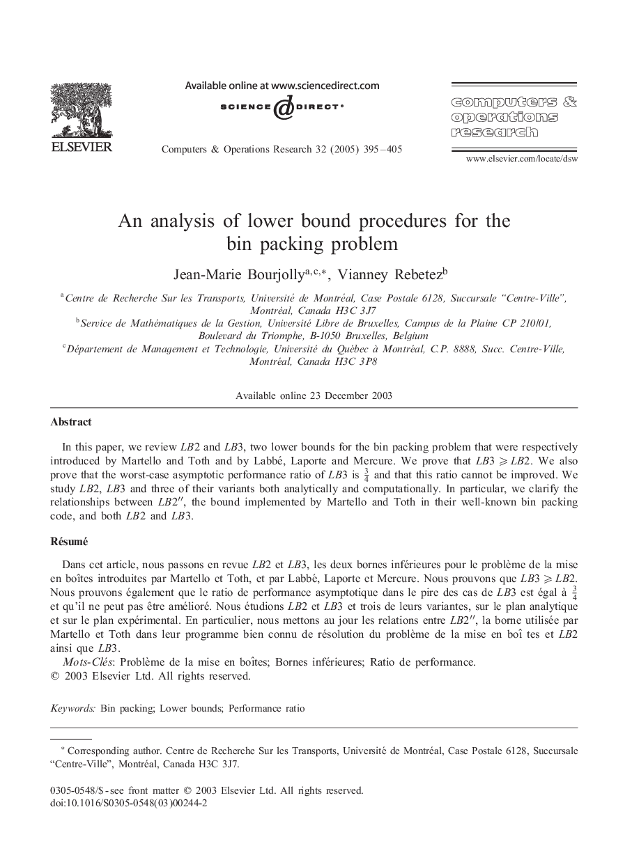 An analysis of lower bound procedures for the bin packing problem