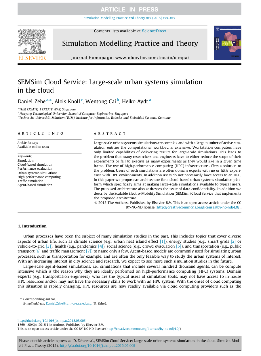 SEMSim Cloud Service: Large-scale urban systems simulation in the cloud