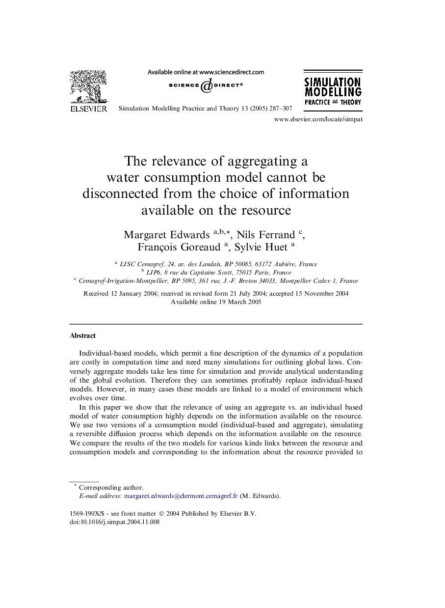 The relevance of aggregating a water consumption model cannot be disconnected from the choice of information available on the resource