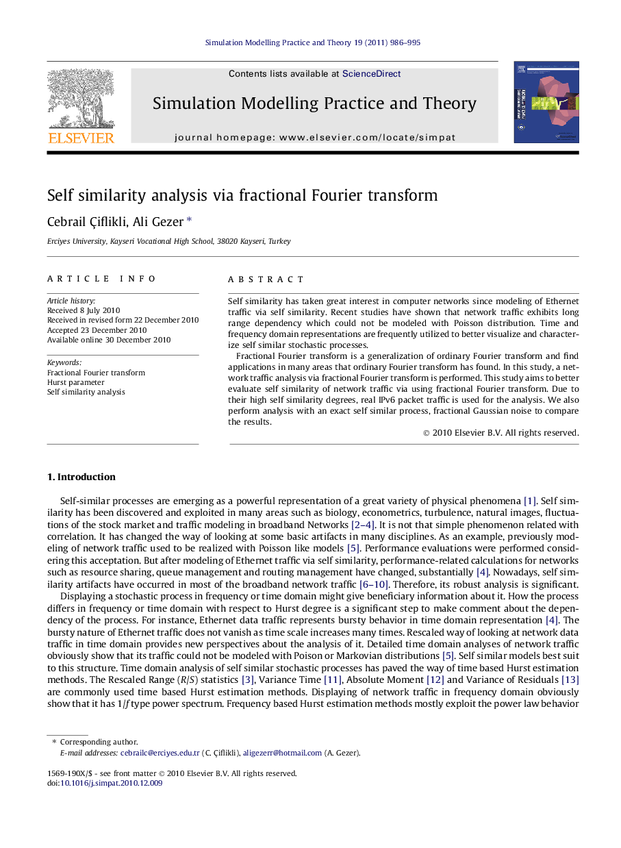 Self similarity analysis via fractional Fourier transform