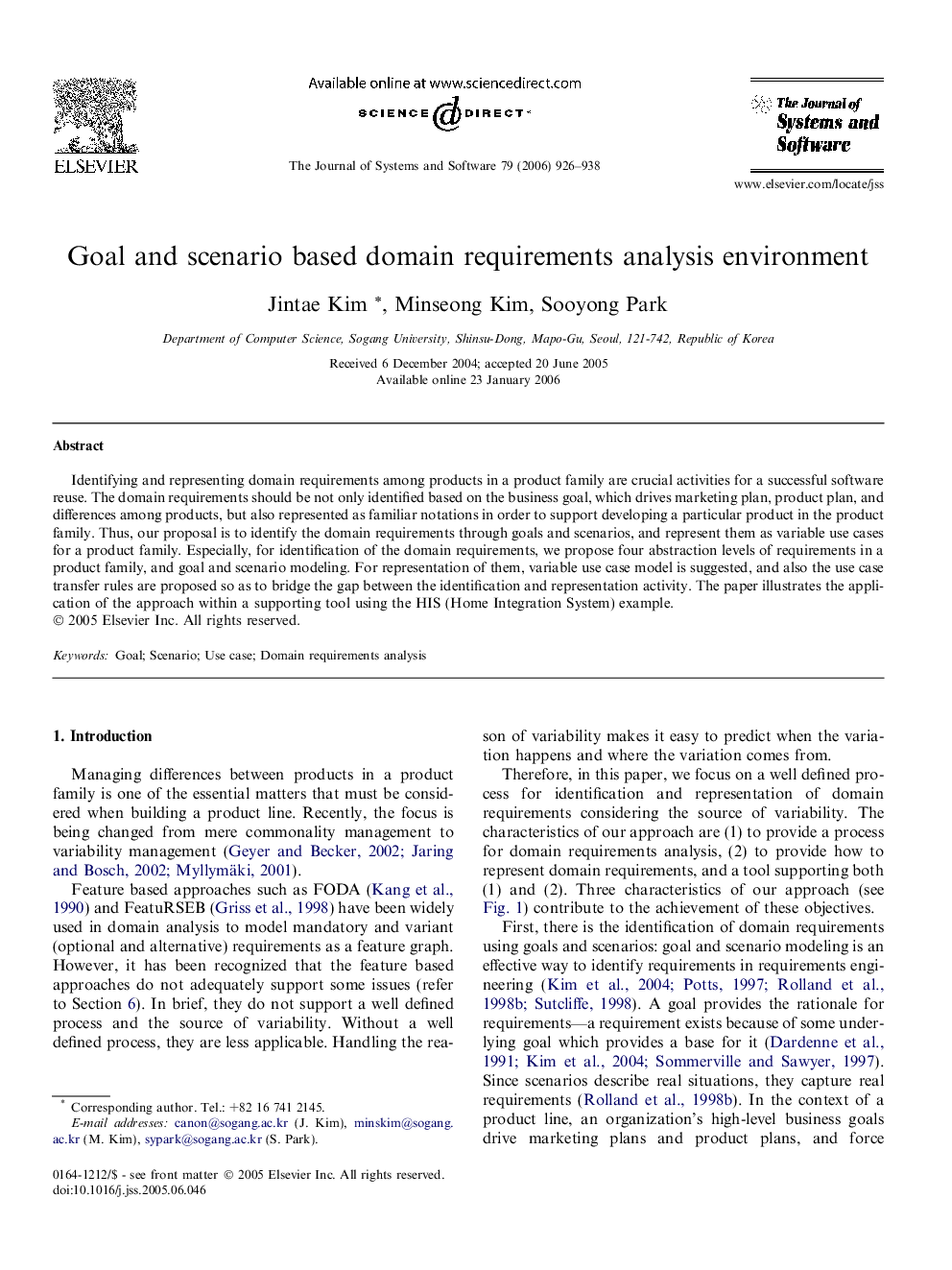 Goal and scenario based domain requirements analysis environment