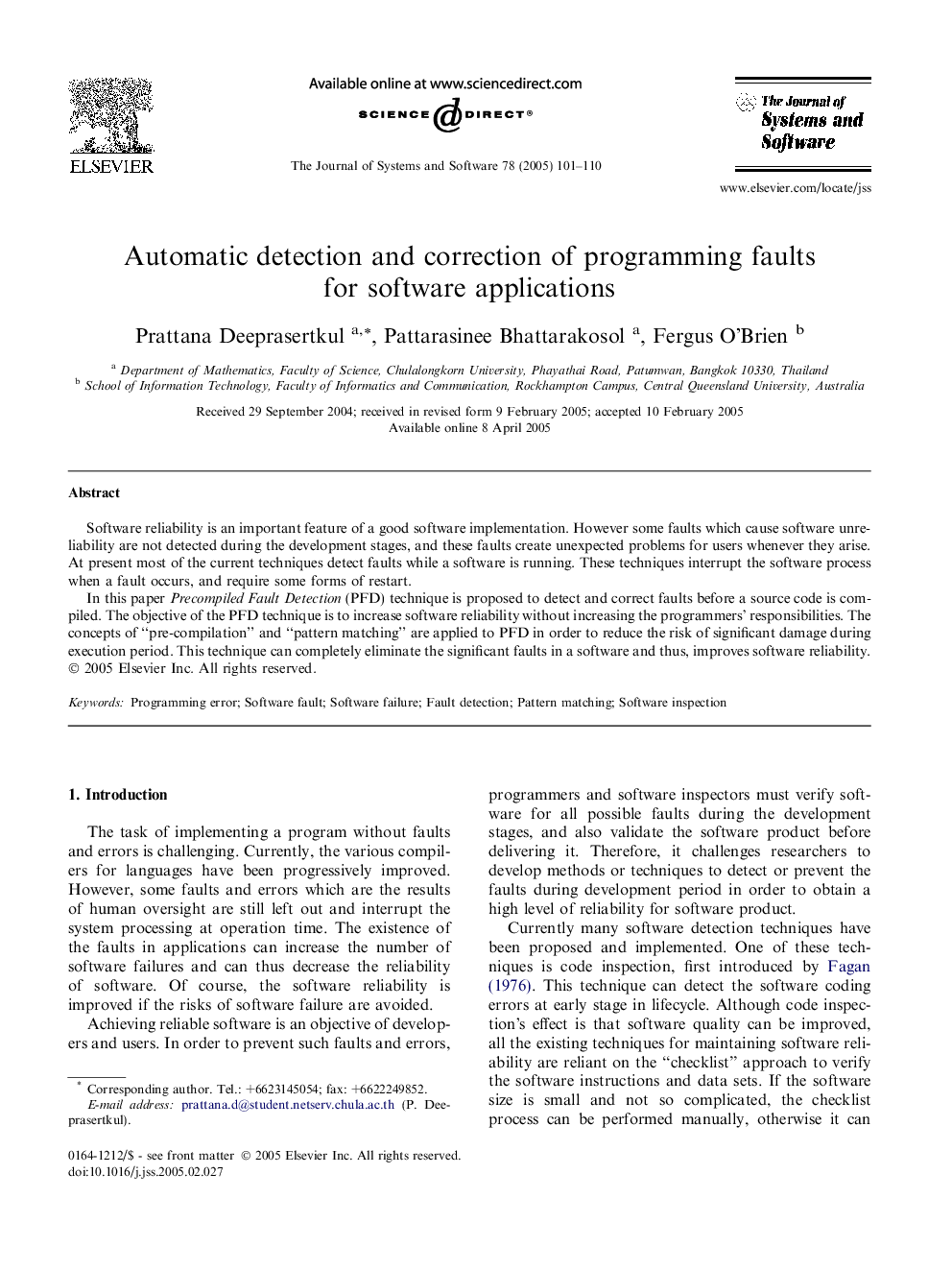 Automatic detection and correction of programming faults for software applications