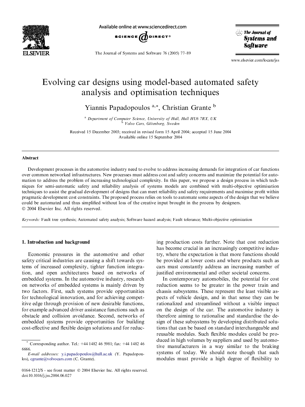 Evolving car designs using model-based automated safety analysis and optimisation techniques