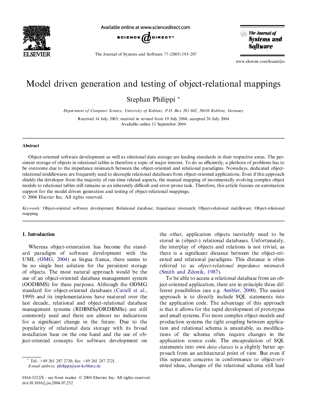 Model driven generation and testing of object-relational mappings