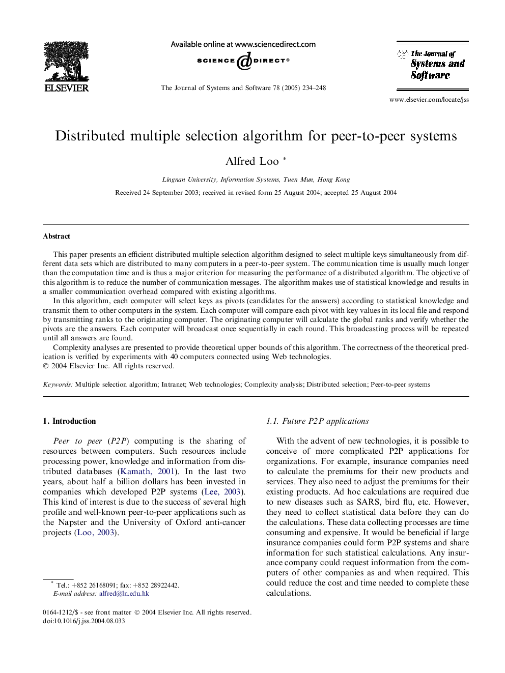 Distributed multiple selection algorithm for peer-to-peer systems