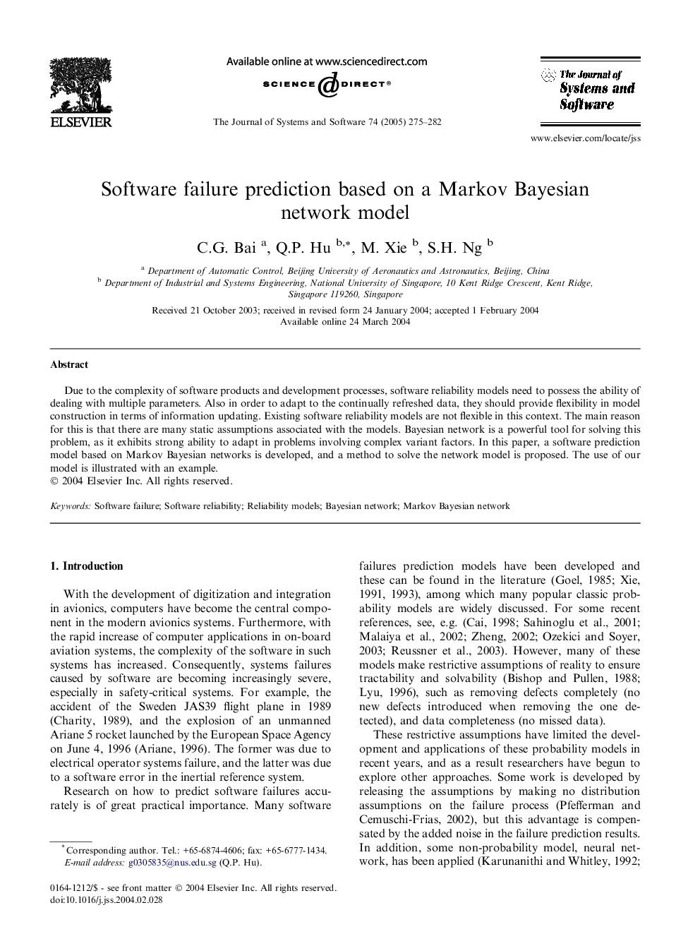 Software failure prediction based on a Markov Bayesian network model