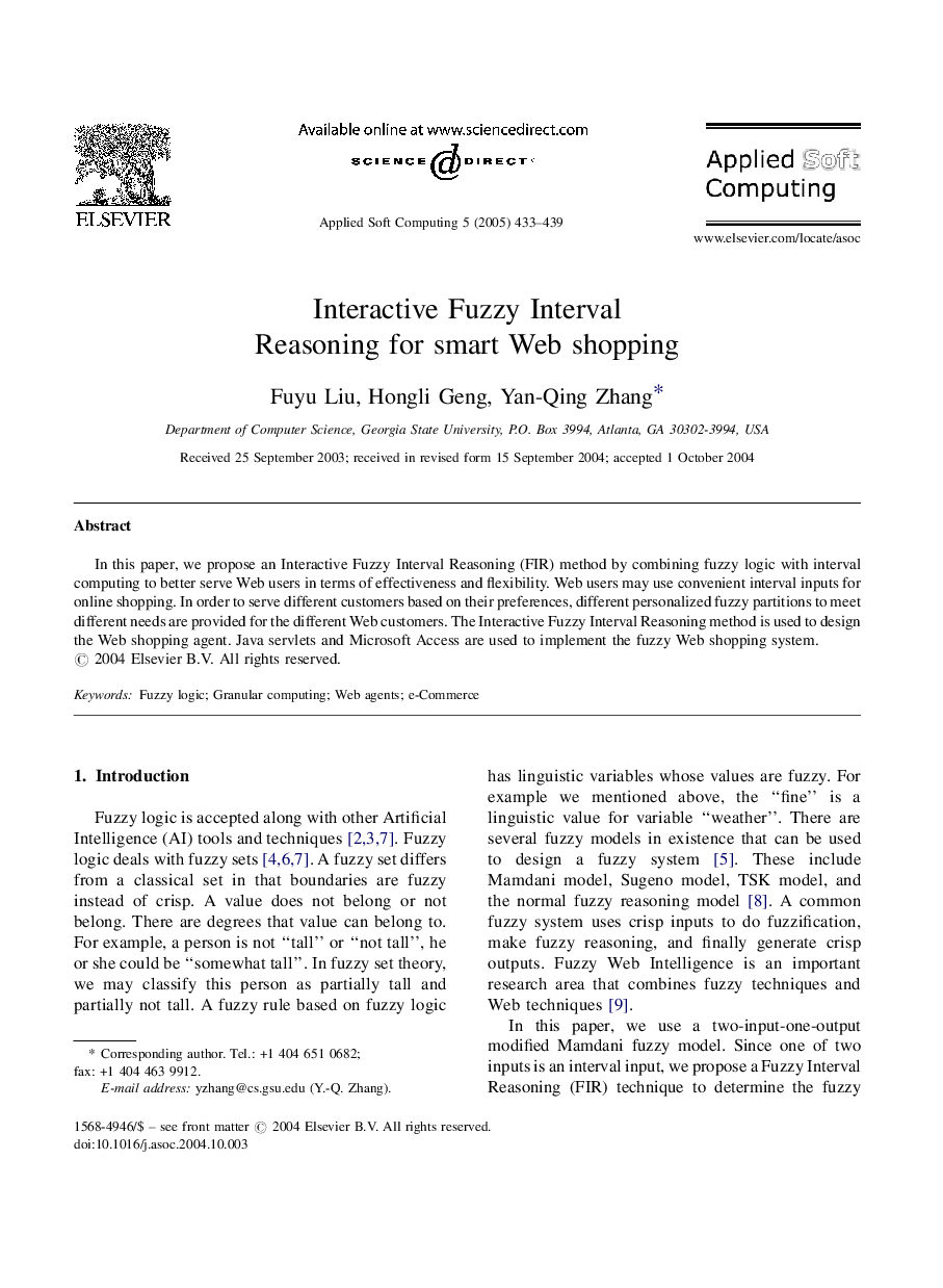 Interactive Fuzzy Interval Reasoning for smart Web shopping