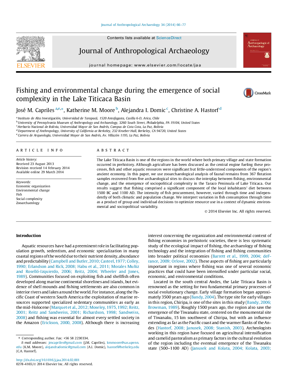 Fishing and environmental change during the emergence of social complexity in the Lake Titicaca Basin