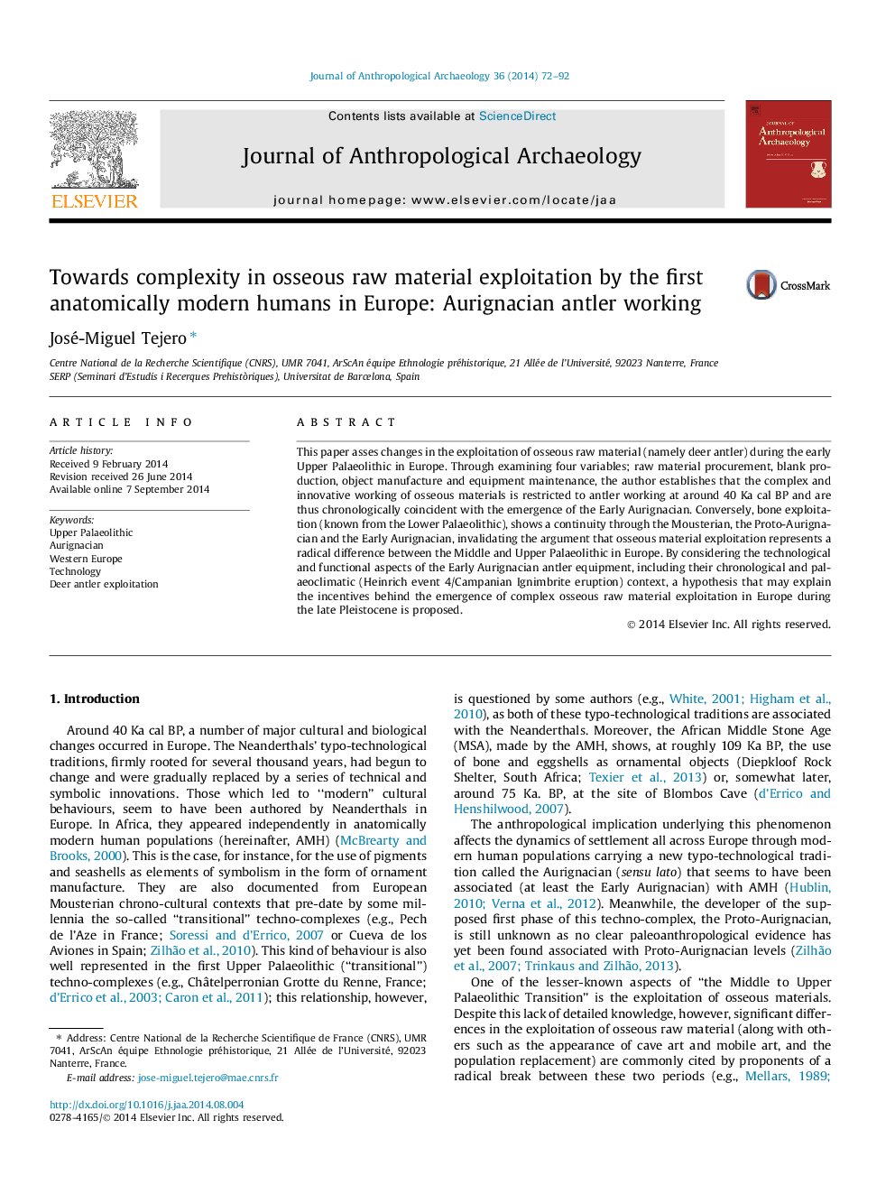 Towards complexity in osseous raw material exploitation by the first anatomically modern humans in Europe: Aurignacian antler working