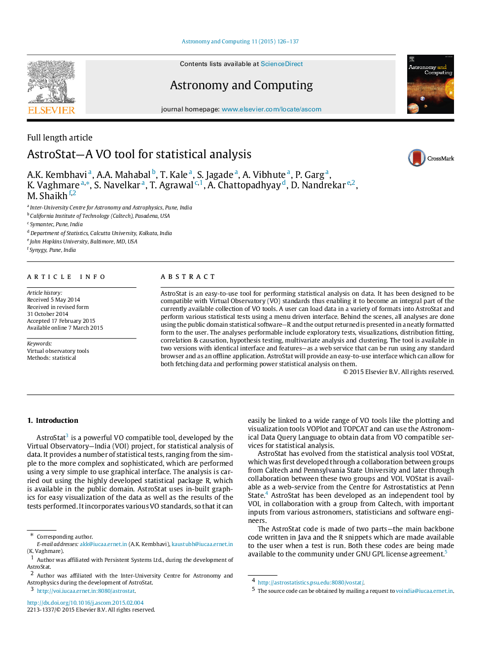 AstroStat-A VO tool for statistical analysis