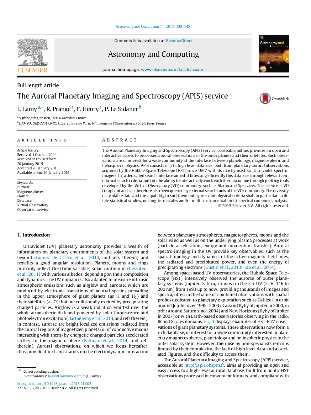 The Auroral Planetary Imaging and Spectroscopy (APIS) service