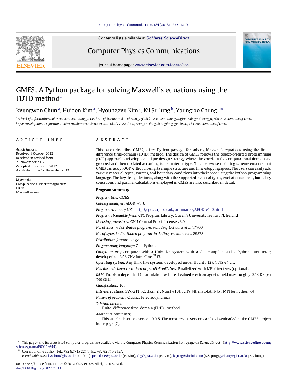 GMES: A Python package for solving Maxwell's equations using the FDTD method