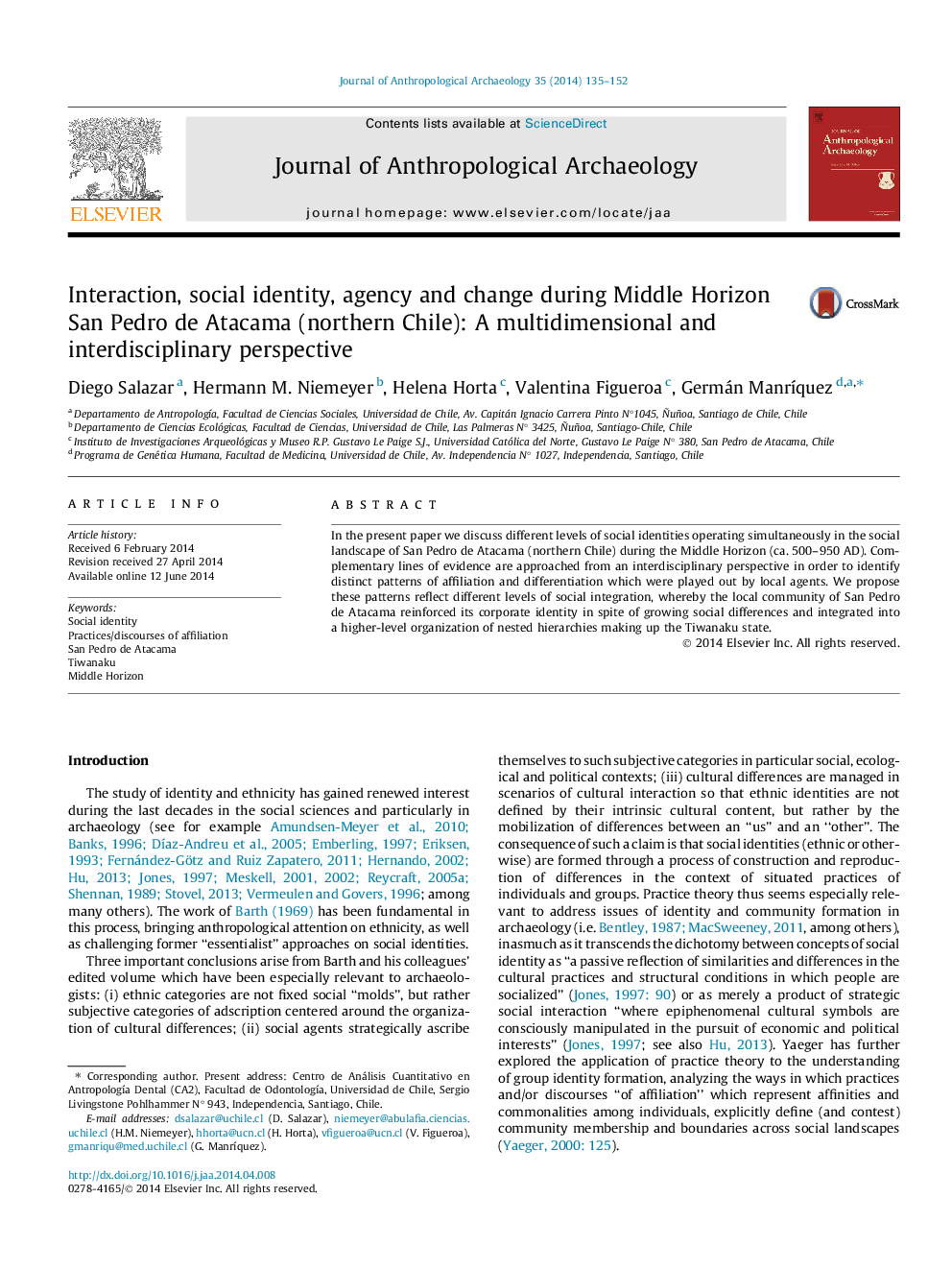 Interaction, social identity, agency and change during Middle Horizon San Pedro de Atacama (northern Chile): A multidimensional and interdisciplinary perspective