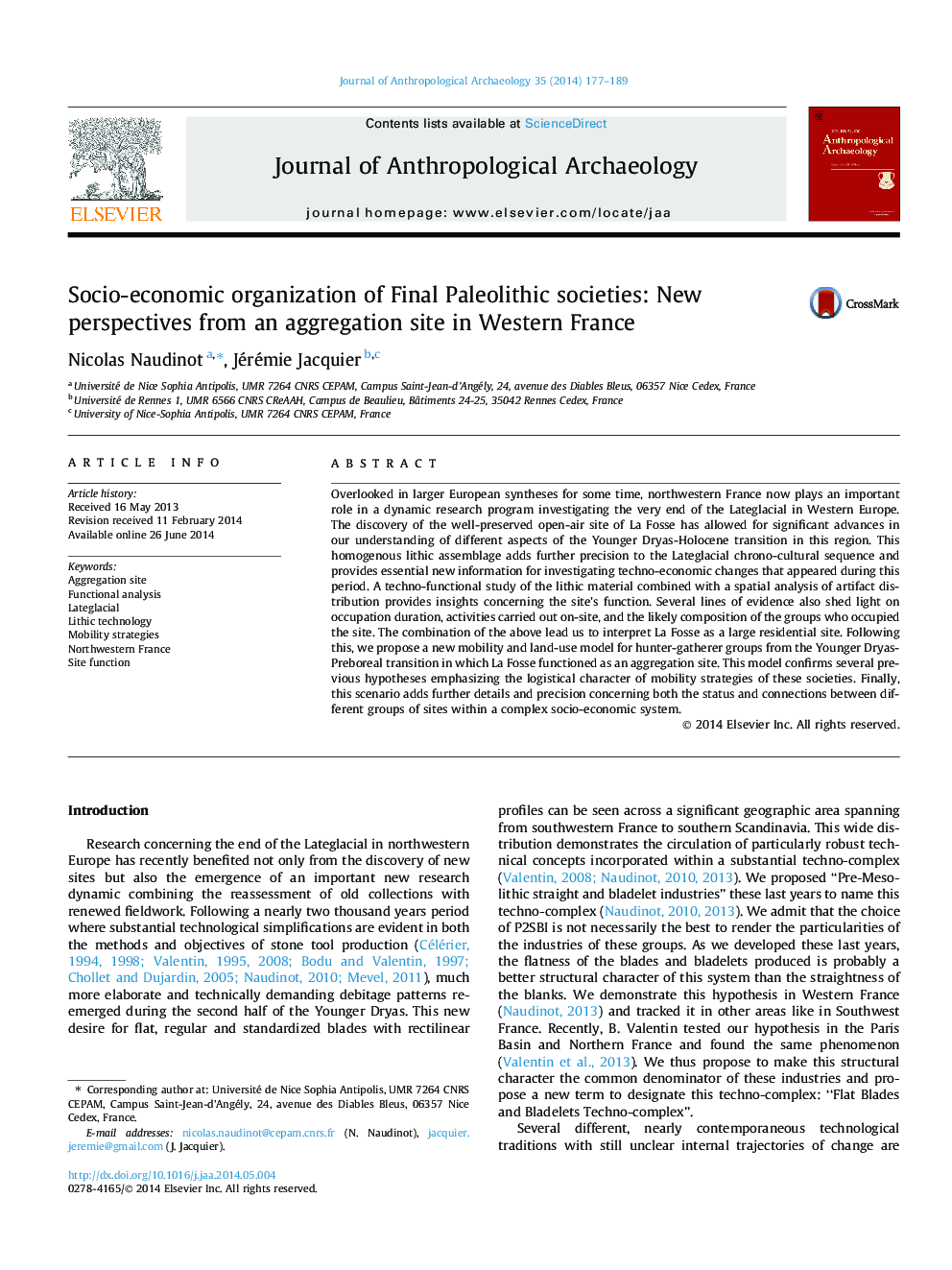 Socio-economic organization of Final Paleolithic societies: New perspectives from an aggregation site in Western France