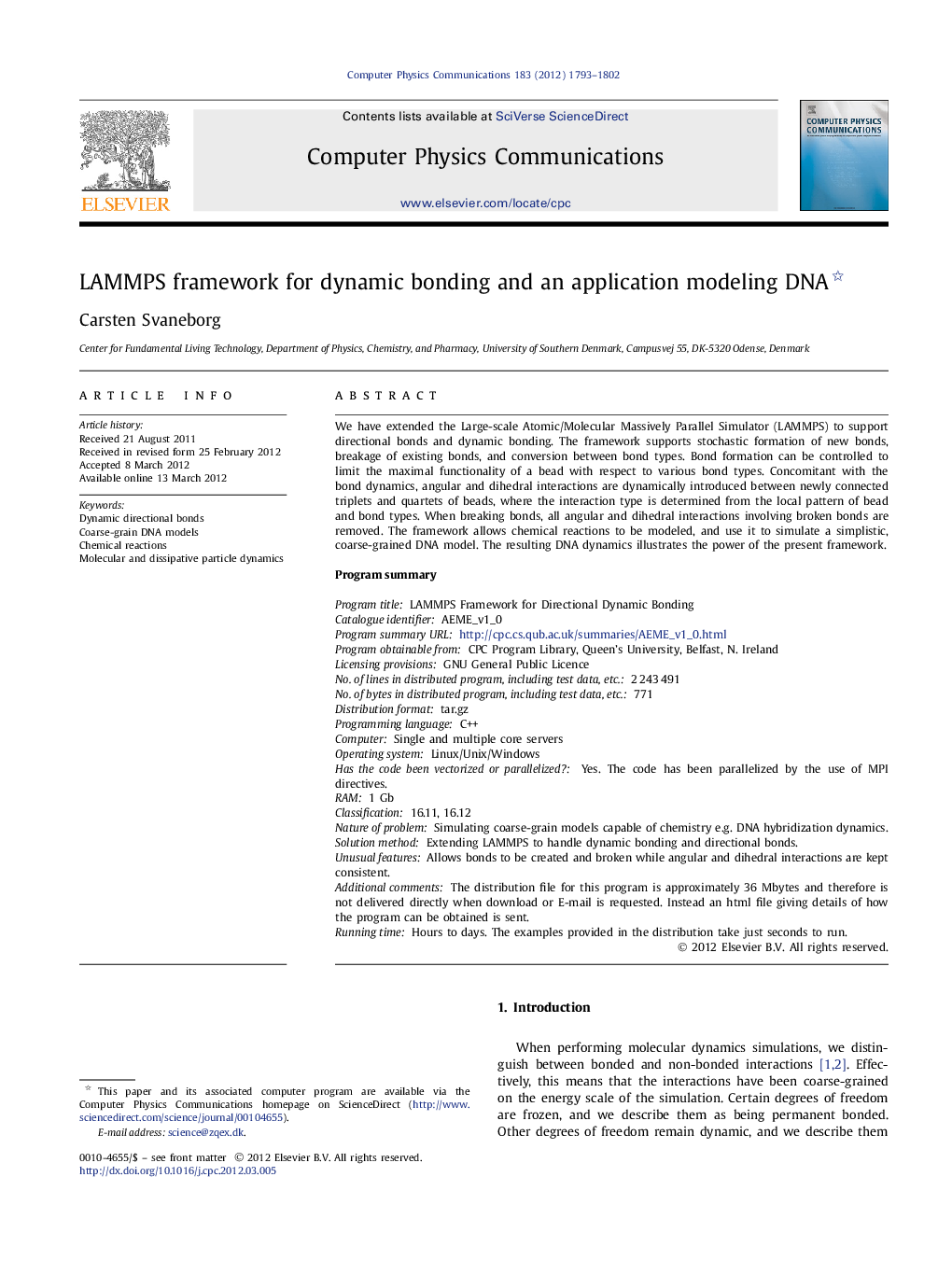 LAMMPS framework for dynamic bonding and an application modeling DNA