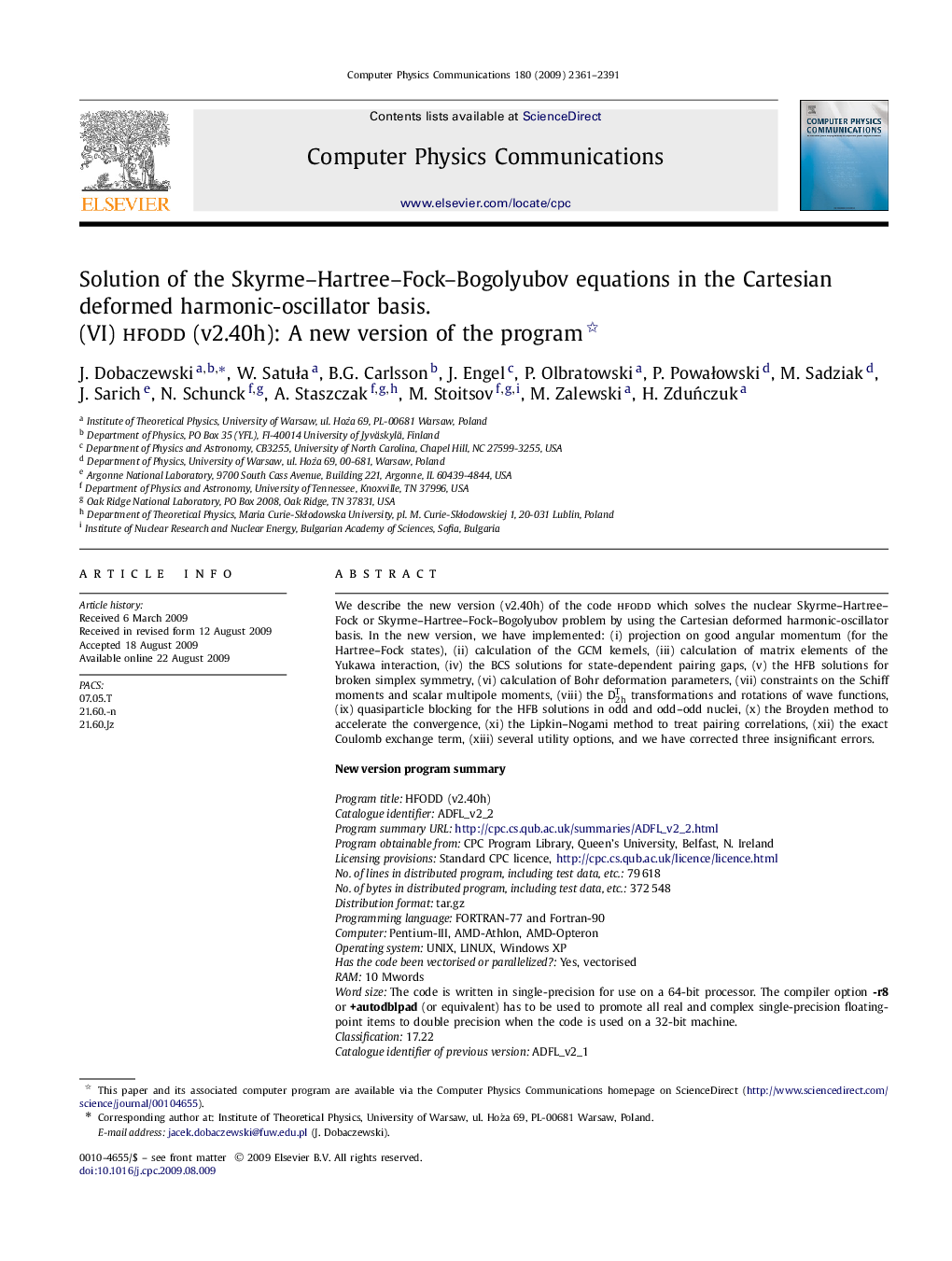 عکس صفحه اول مقاله: Solution of the Skyrme-Hartree-Fock-Bogolyubov equations in the Cartesian deformed harmonic-oscillator basis. Solution of the Skyrme-Hartree-Fock-Bogolyubov equations in the Cartesian deformed harmonic-oscillator basis.