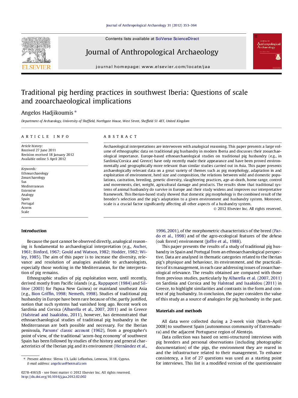 Traditional pig herding practices in southwest Iberia: Questions of scale and zooarchaeological implications