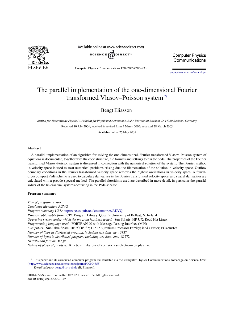 The parallel implementation of the one-dimensional Fourier transformed Vlasov-Poisson system