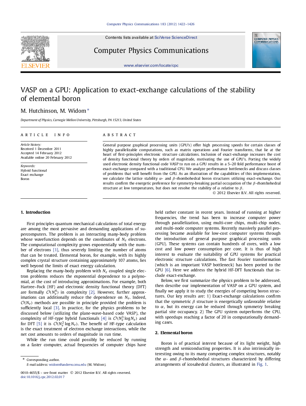 VASP on a GPU: Application to exact-exchange calculations of the stability of elemental boron