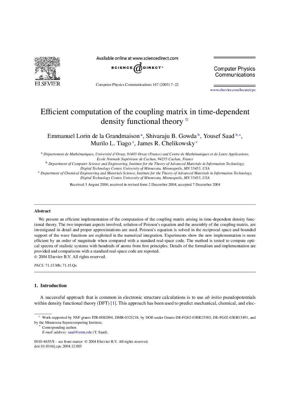 Efficient computation of the coupling matrix in time-dependent density functional theory