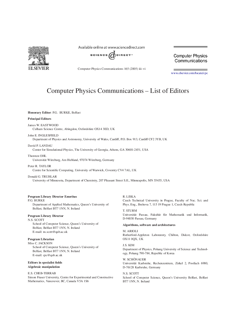 Computer Physics Communications - List of Editors