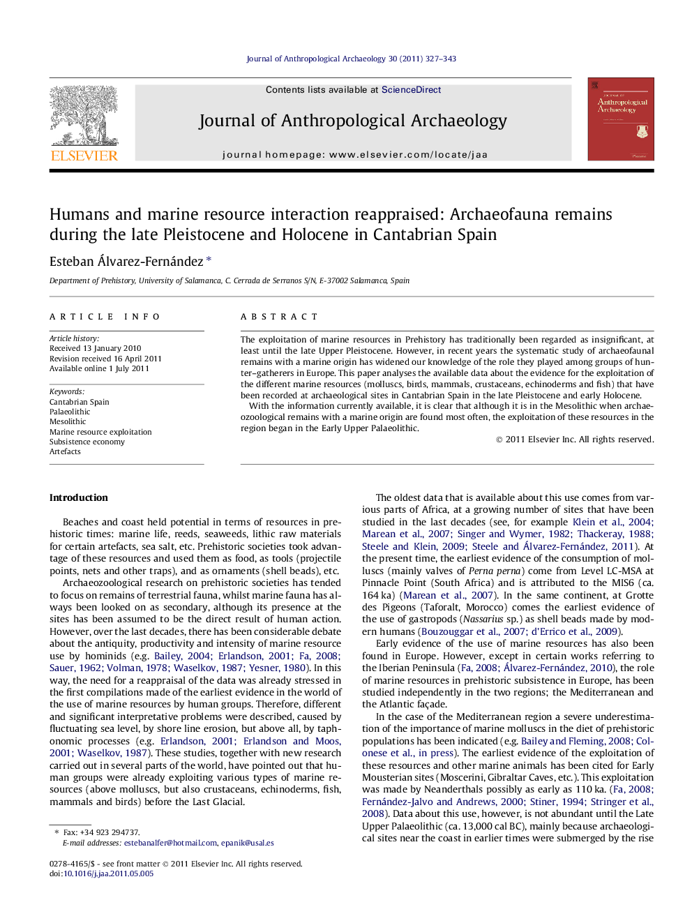 Humans and marine resource interaction reappraised: Archaeofauna remains during the late Pleistocene and Holocene in Cantabrian Spain