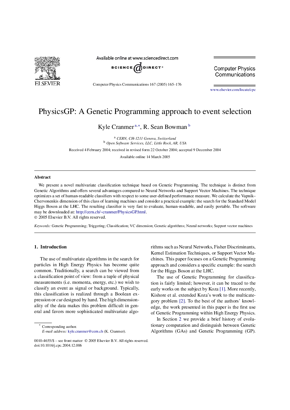 PhysicsGP: A Genetic Programming approach to event selection