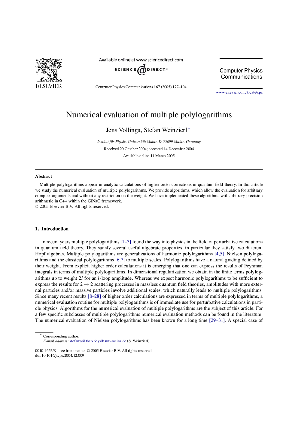 Numerical evaluation of multiple polylogarithms