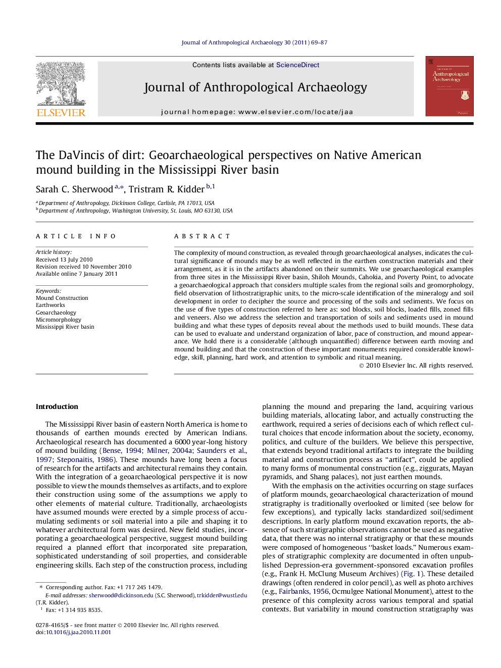 The DaVincis of dirt: Geoarchaeological perspectives on Native American mound building in the Mississippi River basin