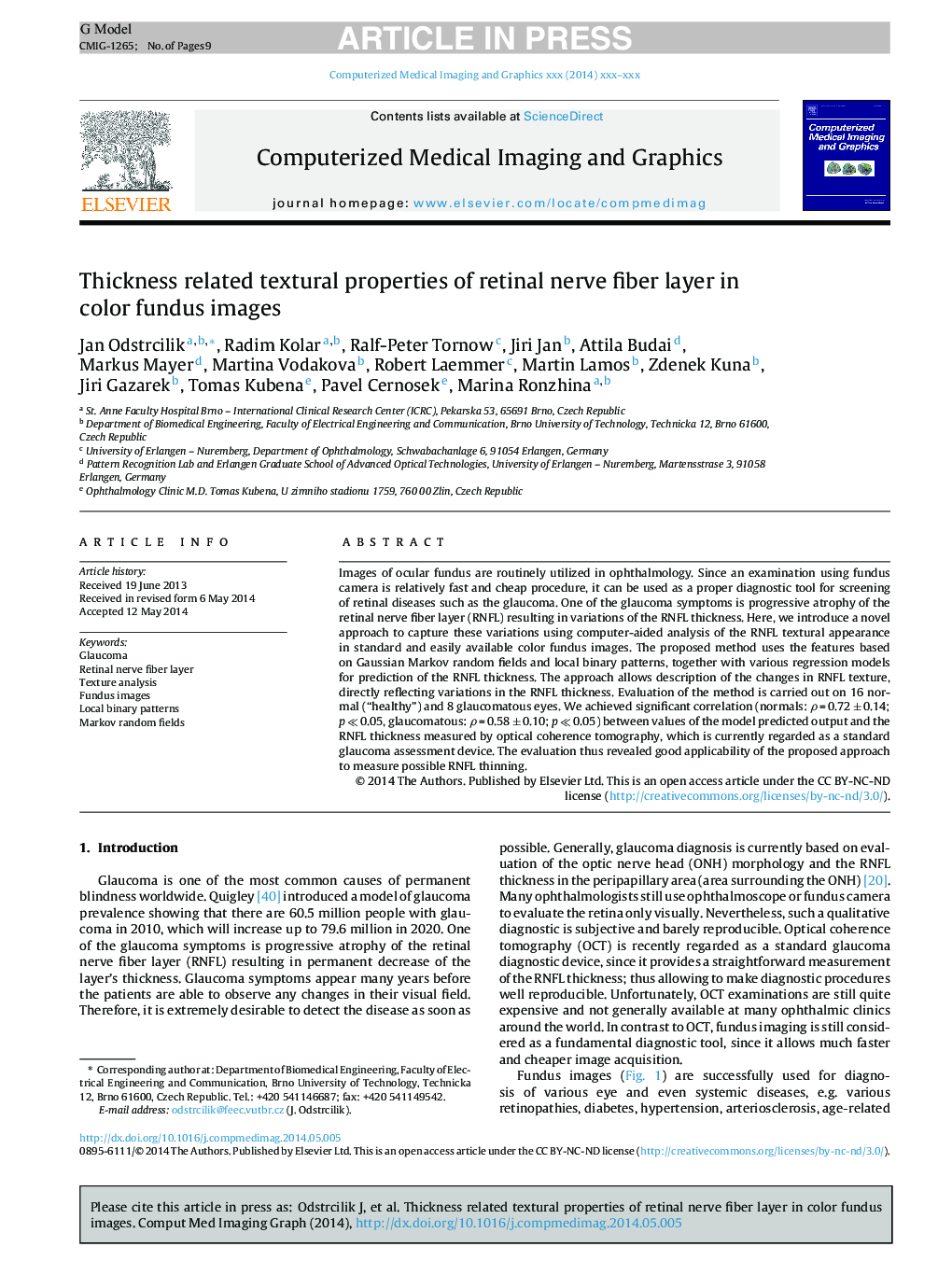 Thickness related textural properties of retinal nerve fiber layer in color fundus images