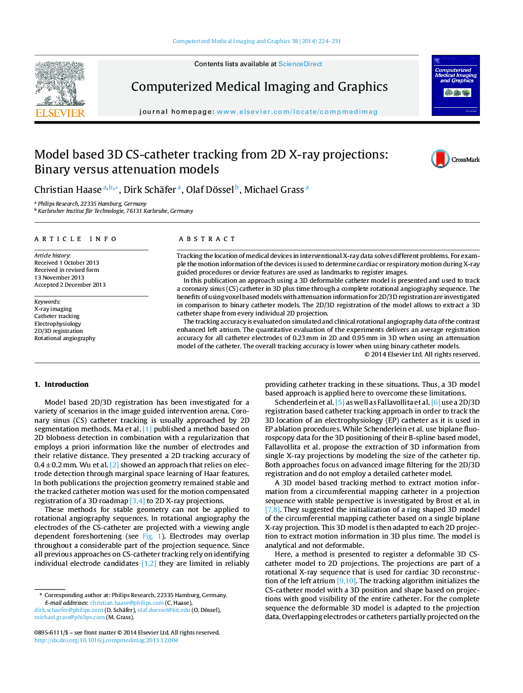 Model based 3D CS-catheter tracking from 2D X-ray projections: Binary versus attenuation models