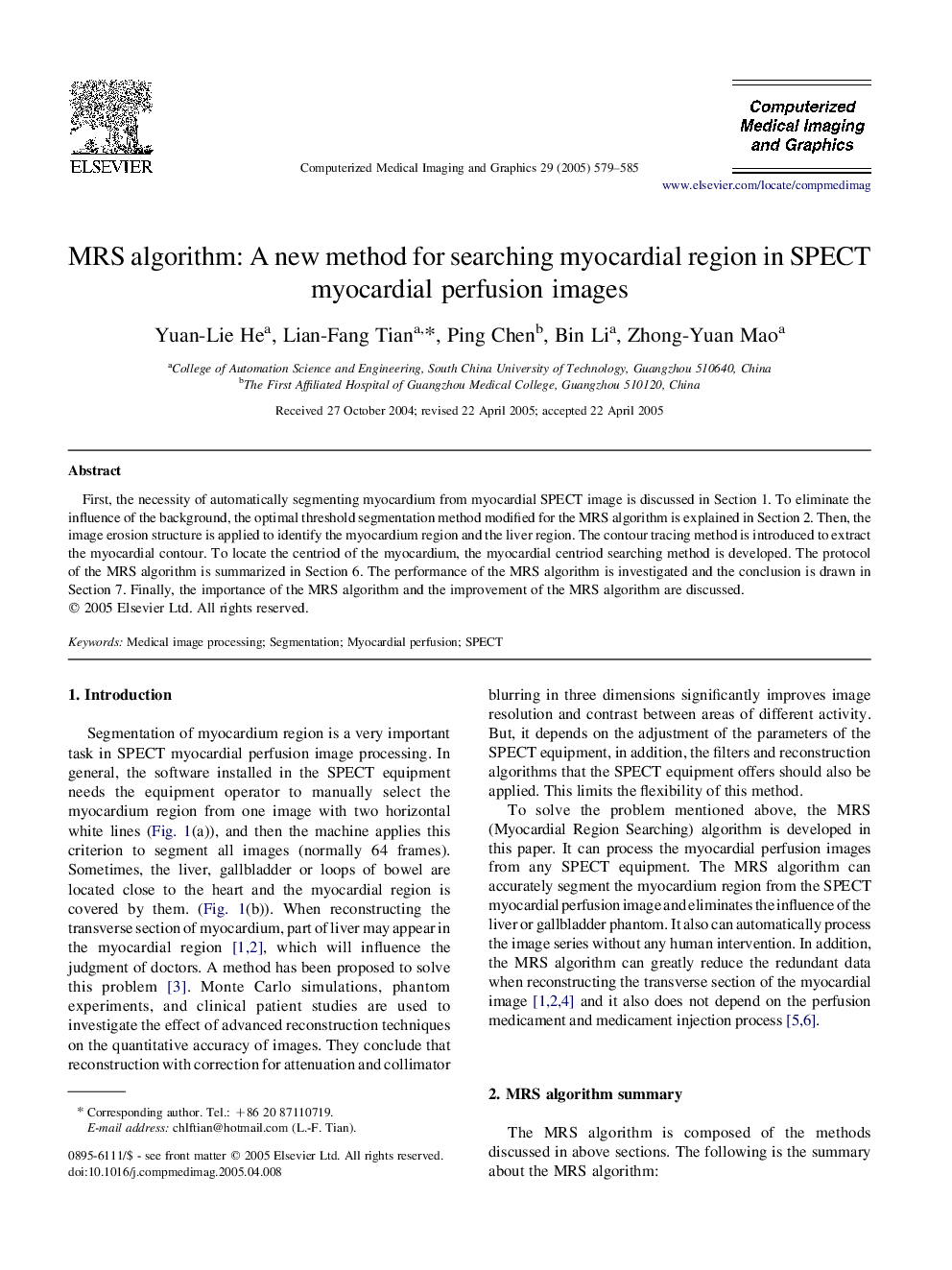 MRS algorithm: A new method for searching myocardial region in SPECT myocardial perfusion images