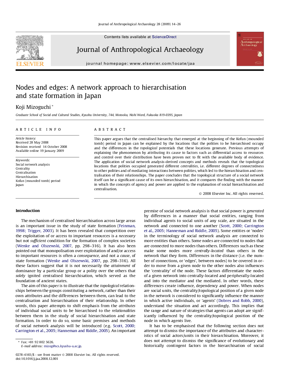 Nodes and edges: A network approach to hierarchisation and state formation in Japan