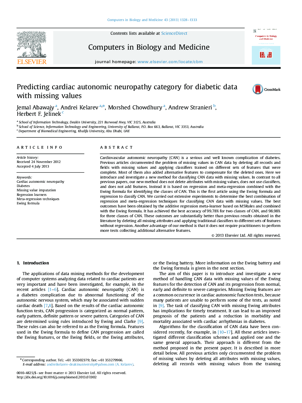 Predicting cardiac autonomic neuropathy category for diabetic data with missing values