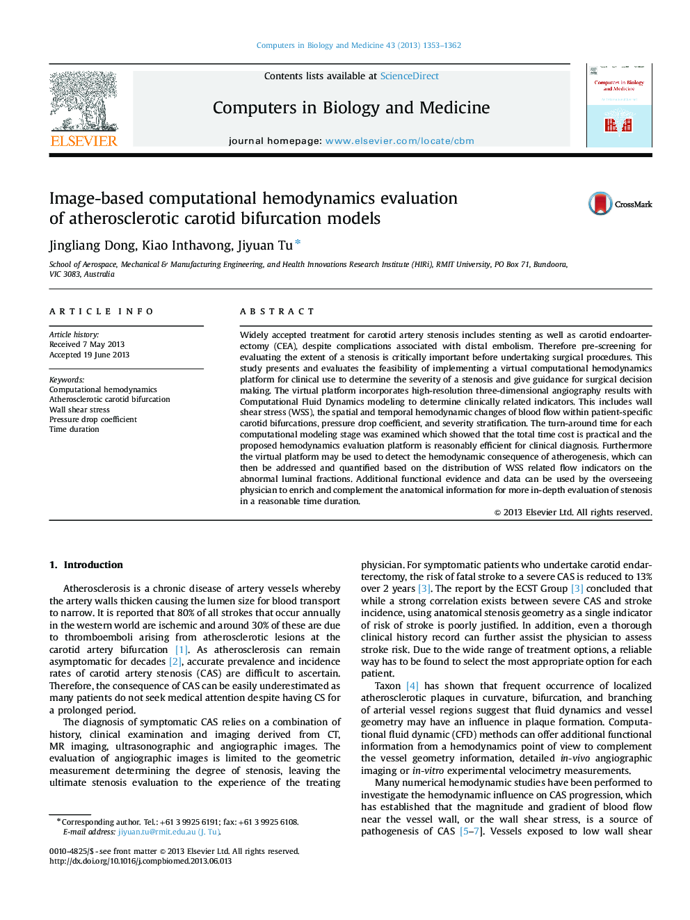 Image-based computational hemodynamics evaluation of atherosclerotic carotid bifurcation models