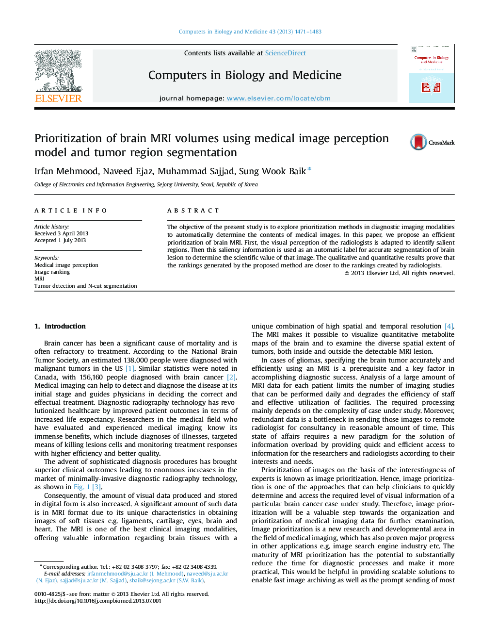 Prioritization of brain MRI volumes using medical image perception model and tumor region segmentation