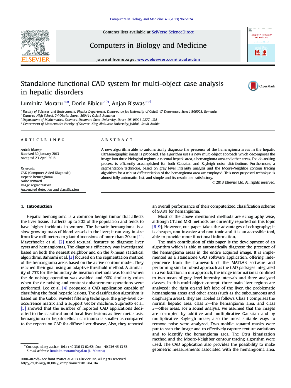 Standalone functional CAD system for multi-object case analysis in hepatic disorders