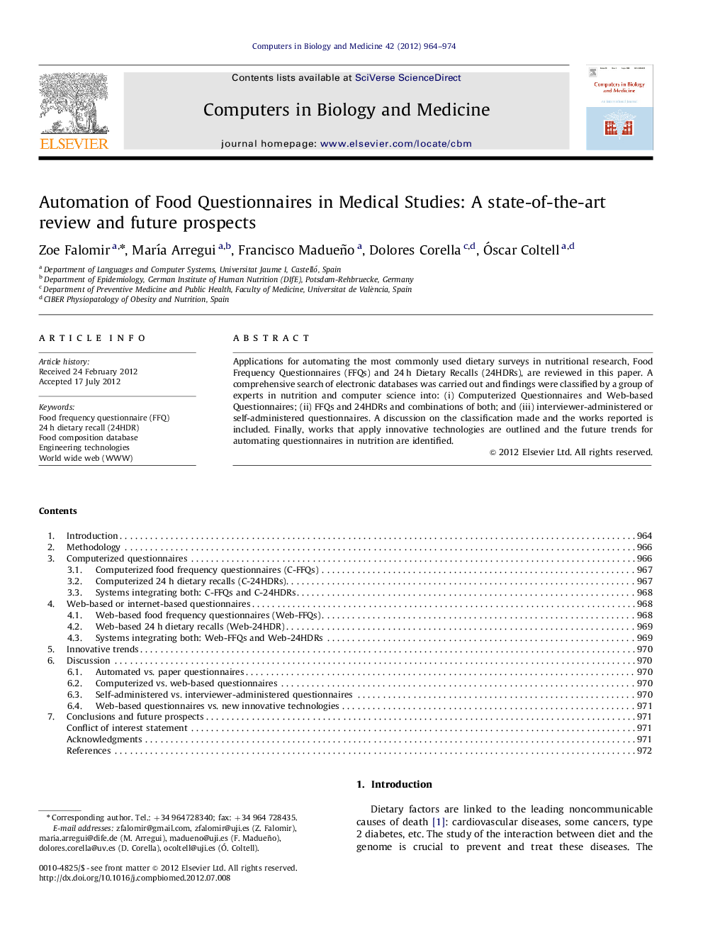 Automation of Food Questionnaires in Medical Studies: A state-of-the-art review and future prospects