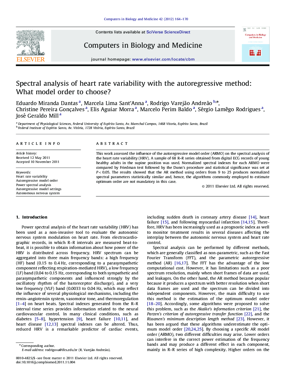 Spectral analysis of heart rate variability with the autoregressive method: What model order to choose?