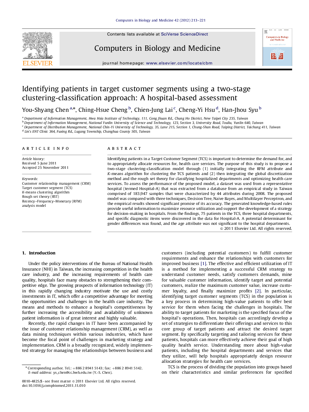 Identifying patients in target customer segments using a two-stage clustering-classification approach: A hospital-based assessment