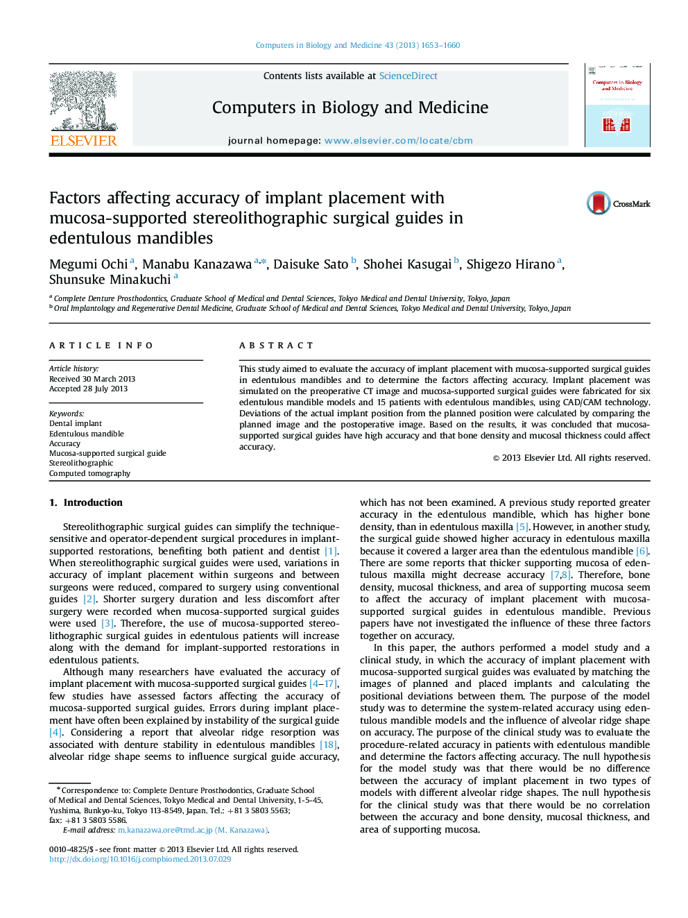 Factors affecting accuracy of implant placement with mucosa-supported stereolithographic surgical guides in edentulous mandibles