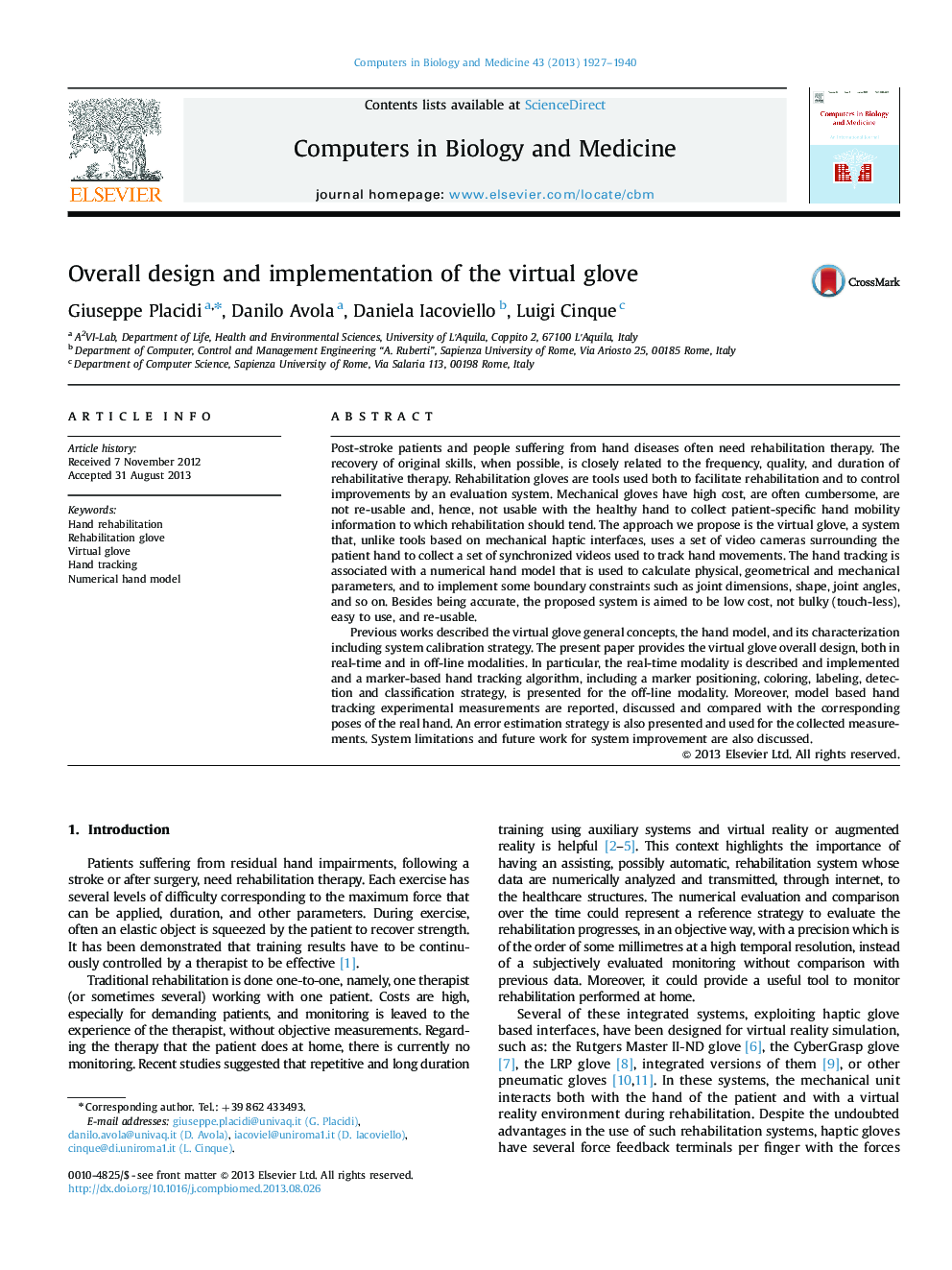 Overall design and implementation of the virtual glove