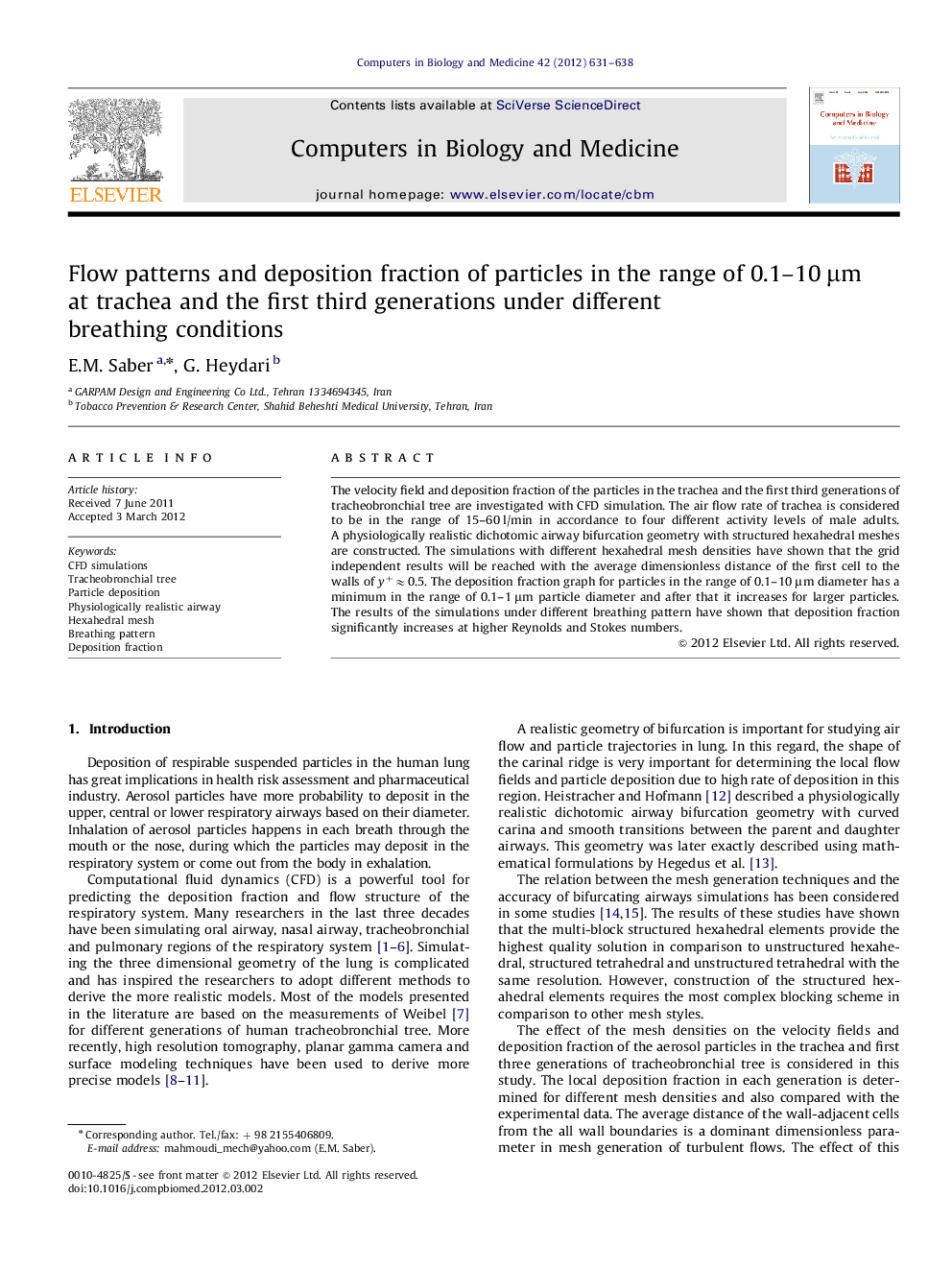 Flow patterns and deposition fraction of particles in the range of 0.1-10Â Î¼m at trachea and the first third generations under different breathing conditions