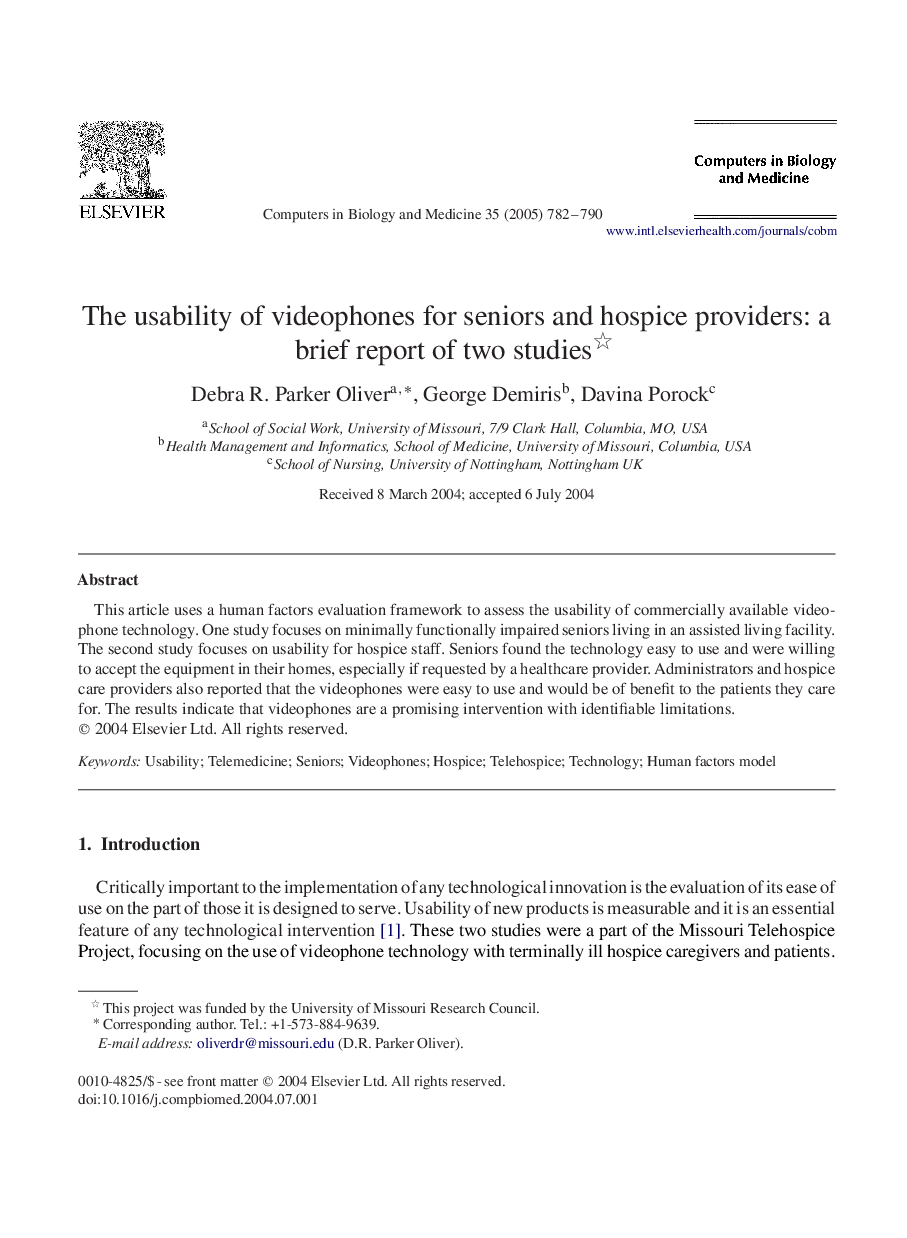 The usability of videophones for seniors and hospice providers: a brief report of two studies